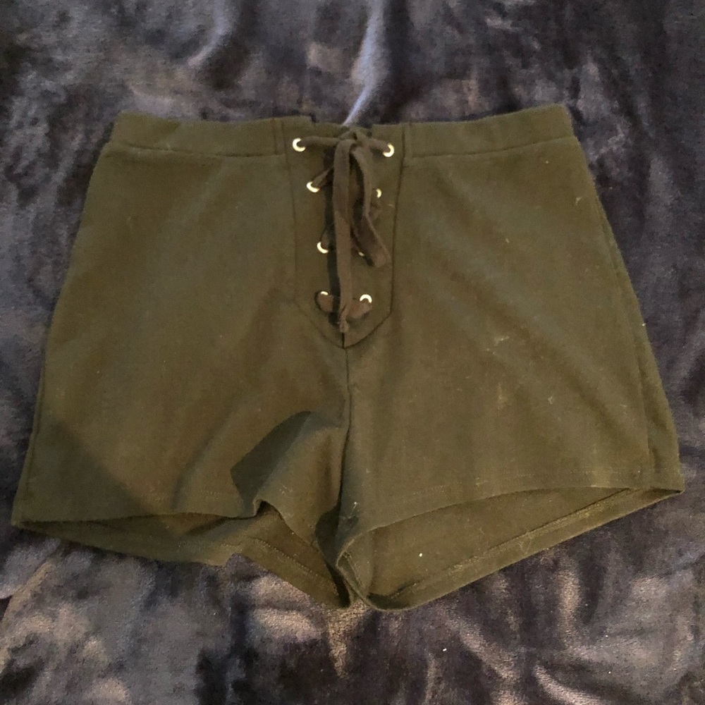 Black tie up shorts